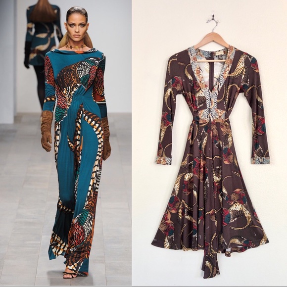 ISSA LONDON 100% Silk Feather Animal Print Brown A-Line Dress - Picture 5 of 5